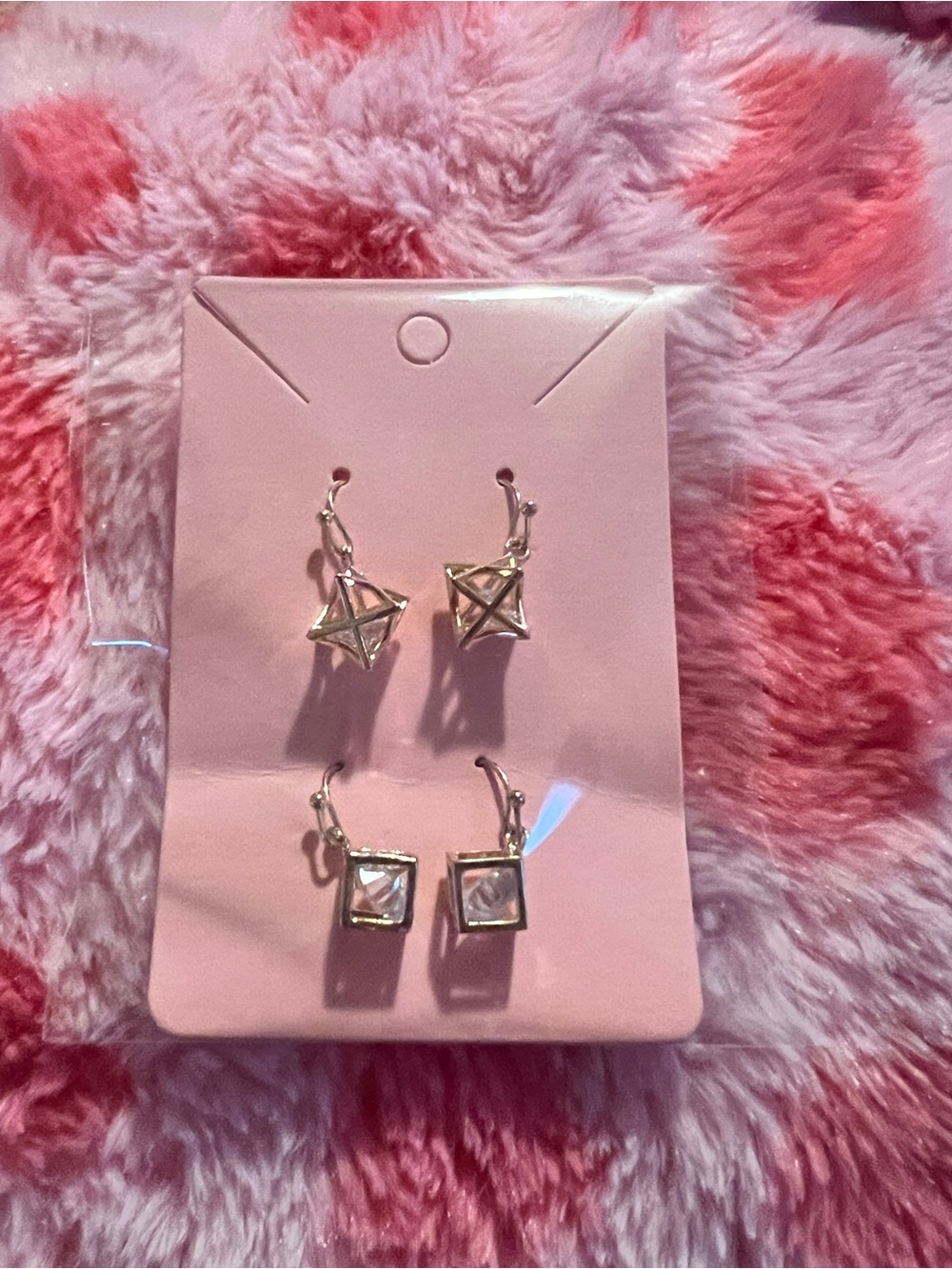 Gold Geometric Drop Earrings Set - Gold Tone